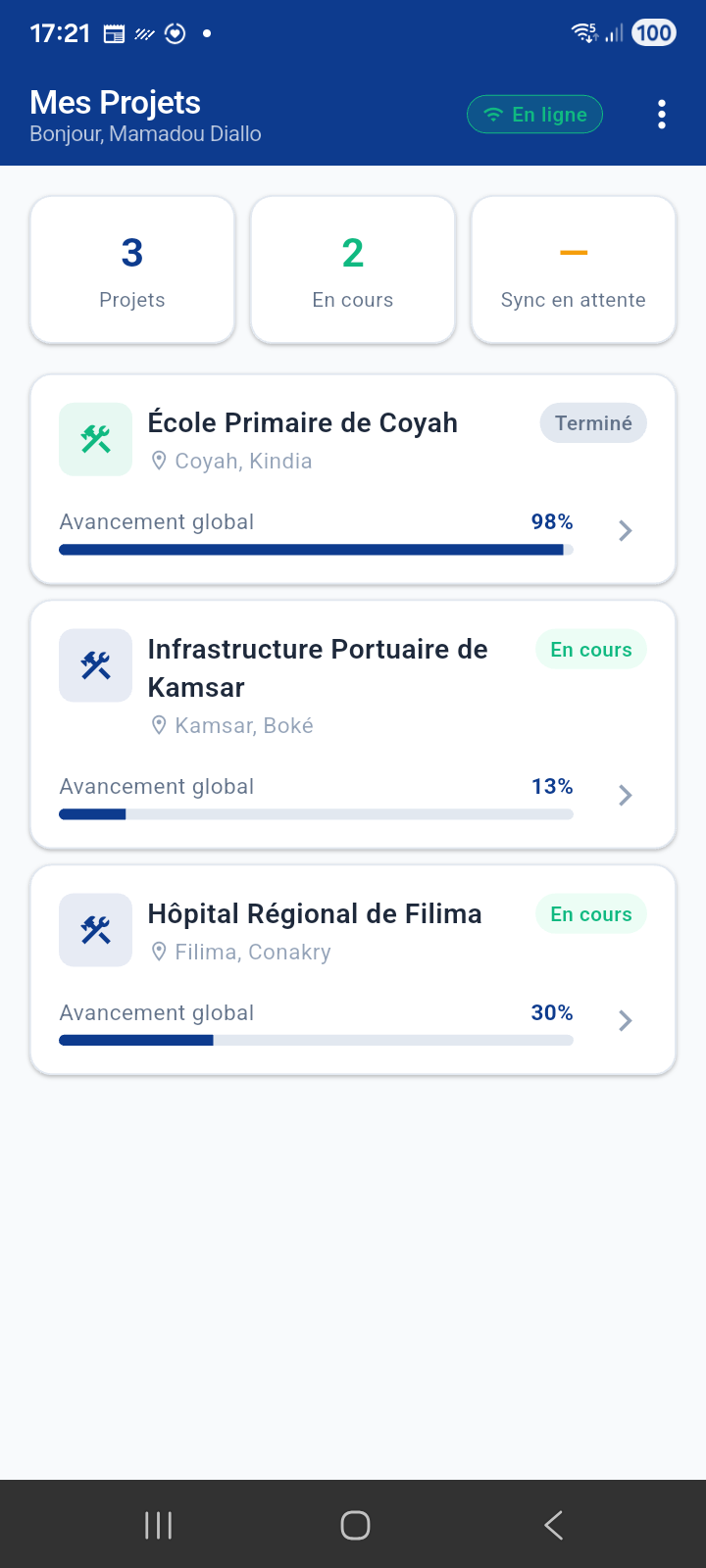 Liste des chantiers SIMA